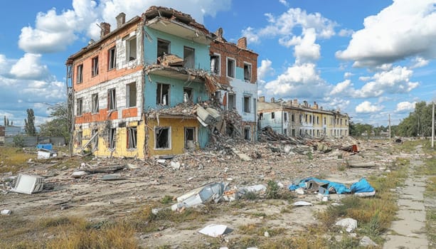 Rubble and destroyed buildings are seen in the aftermath of war in ukraine