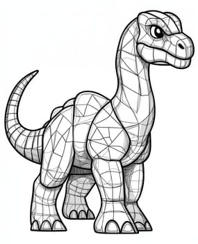 Coloring page for kids, coloring page colorful animal, dinosaur made of geometric shapes