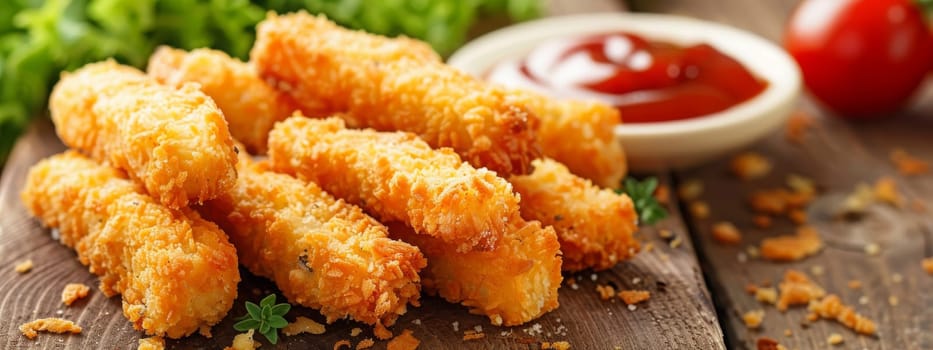 Breaded cheese sticks on the table. Selective focus. Generative AI, food