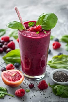 Colorful healthy smoothies and juices with fresh tropical fruits, Generative AI, drink