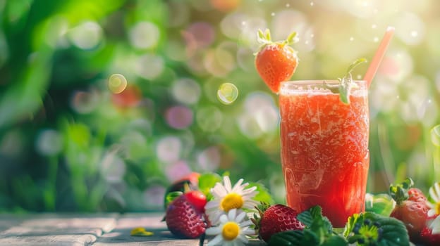 Colorful healthy smoothies and juices with fresh tropical fruits, Generative AI, drink
