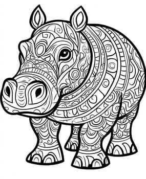 Coloring for kids, coloring colorful animal, hippopotamus from geometric shapes