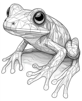 Coloring page for kids, coloring page colorful animal, frog made of geometric shapes