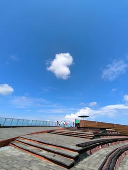 11 August 2024 Batumi Georgia, people tourists blue white cloud sky nature landscape background air weather atmosphere heart shape