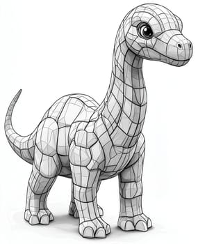 Coloring page for kids, coloring page colorful animal, dinosaur made of geometric shapes
