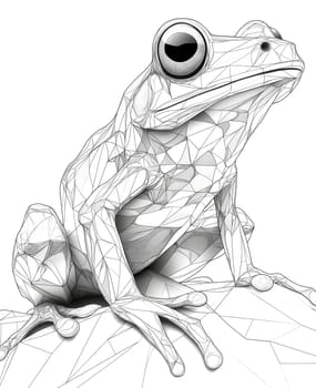 Coloring page for kids, coloring page colorful animal, frog made of geometric shapes