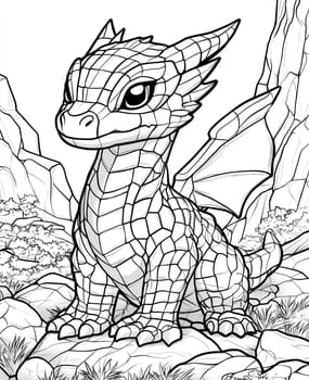 Coloring for kids, coloring colorful animal, dragon from geometric shapes