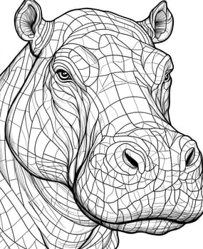 Coloring for kids, coloring colorful animal, hippopotamus from geometric shapes