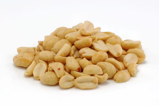 Roasted peanuts group isolated on a white background
