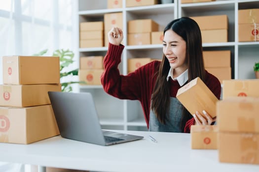 Online delivery, female small business owners are ecstatic when they see unexpected sales and customer orders in their business planning and marketing.