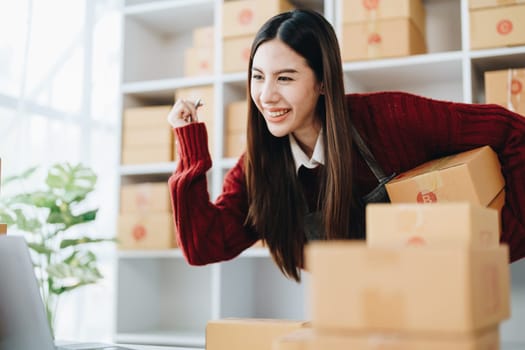 Online delivery, female small business owners are ecstatic when they see unexpected sales and customer orders in their business planning and marketing.