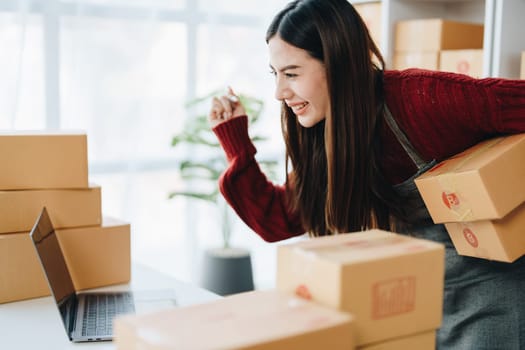 Online delivery, female small business owners are ecstatic when they see unexpected sales and customer orders in their business planning and marketing.