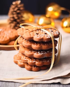 New Year's cookies in a stack tied with braid. High quality photo