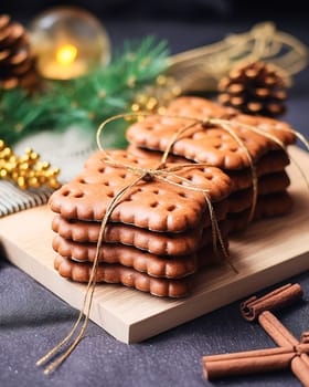 New Year's cookies in a stack tied with braid. High quality photo