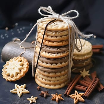 New Year's cookies in a stack tied with braid. High quality photo
