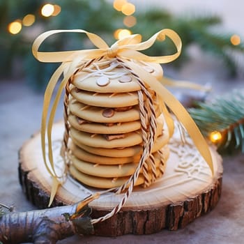 New Year's cookies in a stack tied with braid. High quality photo