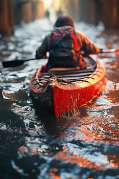 A man paddles a kayak. High quality photo