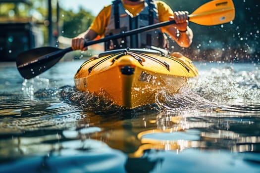 A man paddles a kayak. High quality photo