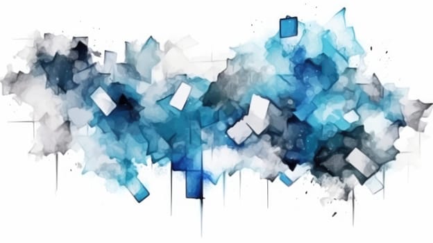 Abstract watercolor artwork mixed with buzzy geometric shapes for background of social media banner generative AI image