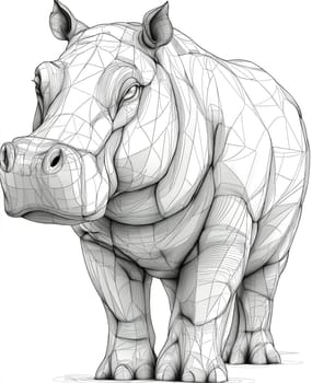 Coloring for kids, coloring colorful animal, hippopotamus from geometric shapes