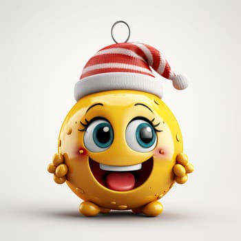 Cartoon New Year's smiley on a white background. Selective focus.