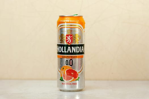Tyumen, Russia-September 06, 2024: Non alcoholic beer, Hollandia bottles in store. Brewed in Holland, since 1758