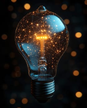 Creative glowing light bulb on dark background.Technology concept. Selective focus.