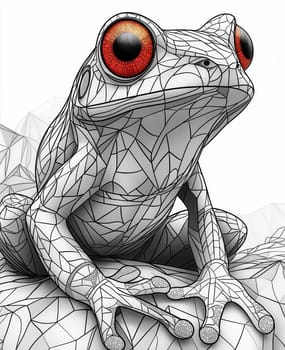 Coloring page for kids, coloring page colorful animal, frog made of geometric shapes