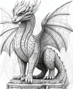 Coloring for kids, coloring colorful animal, dragon from geometric shapes