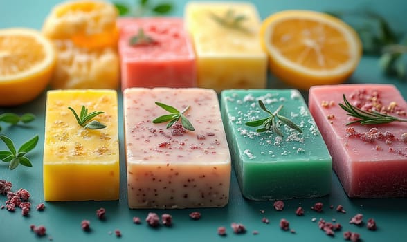 Assortment of handmade soaps. Health care concept. Selective focus.