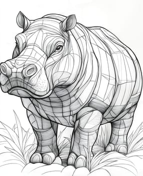 Coloring for kids, coloring colorful animal, hippopotamus from geometric shapes