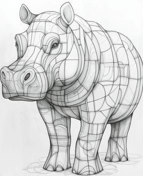 Coloring for kids, coloring colorful animal, hippopotamus from geometric shapes