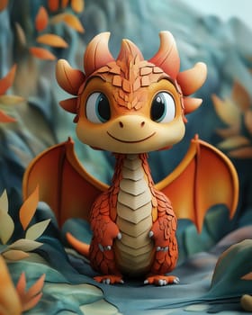 Cartoon 3d, dragon on a blurred background. Selective focus.