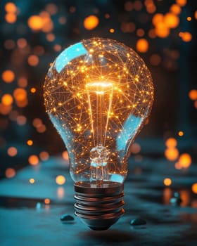 Creative glowing light bulb on dark background.Technology concept. Selective focus.