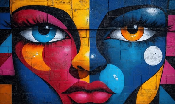 Colorful background, wall art in Hip-hop style. Selective focus.