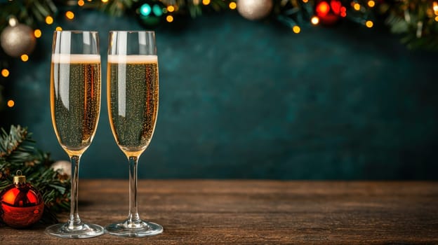 Cheers to festive celebration with two glasses of champagne.