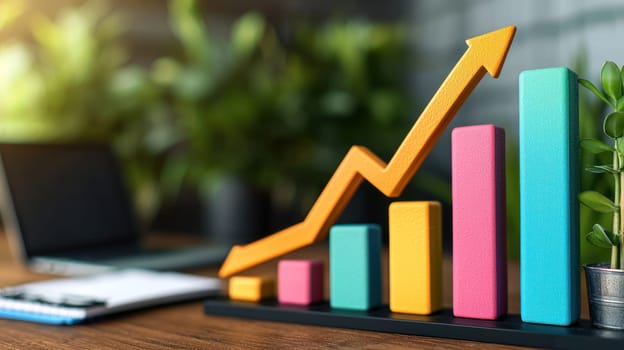 Growing trends are represented by colorful graph, symbolizing success and progress.