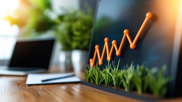 Growing graph with greenery symbolizes positive trends and success.