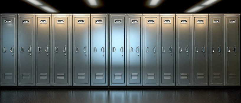Minimalistic gym lockers in modern fitness center create sleek atmosphere.