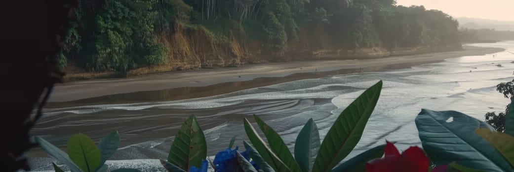 Breathtaking sunset view from hill in playa with vibrant skies. Generated by AI