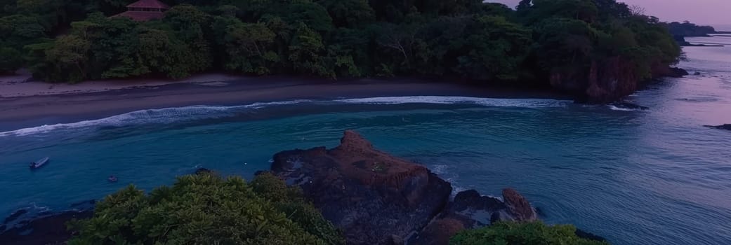 Stunning sunset view from a hilltop in playa with lush vegetation. Generated by AI