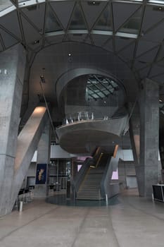 aalborg,denmark,22-08-2024:view of the indoor of the Musikkens Hus (House of Music) in Aalborg Denmark here showing main entrance facing Limfjorden.
