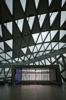 aalborg,denmark,22-08-2024:view of the indoor of the Musikkens Hus (House of Music) in Aalborg Denmark here showing main entrance facing Limfjorden.