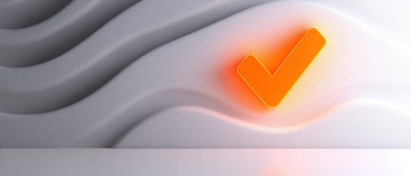 glowing orange checkmark on textured white background symbolizes approval and positivity.
