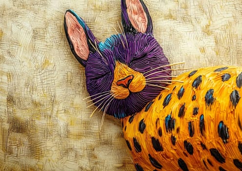 Colorful textured painting of a cat with its eyes closed, sleeping peacefully. Perfect for animal lovers or art enthusiasts