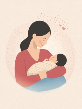 Illustration of a mother holding her sleeping newborn baby with love and care, conveying the strong bond and affection between a parent and child