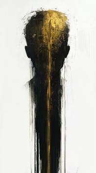Abstract portrait of a businessman with a golden zipper on his face, symbolizing an open mind. Strong brushstrokes and contrasting colors