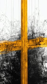 Abstract image featuring bold yellow lines intersecting on a textured black and white background, creating a dynamic and visually engaging composition