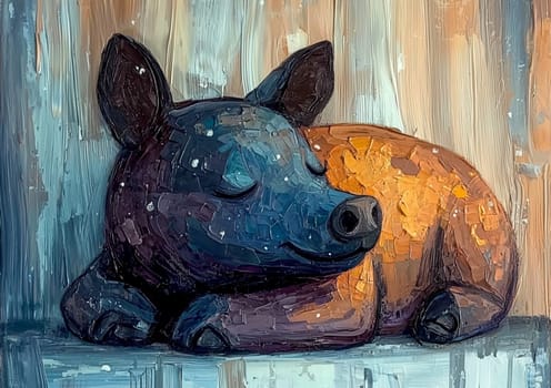 Charming impasto oil painting of a sleeping piglet, capturing the animal's innocence and tranquility in a rustic setting