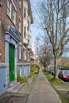 Paved walkway along a street in Vancouver in December.